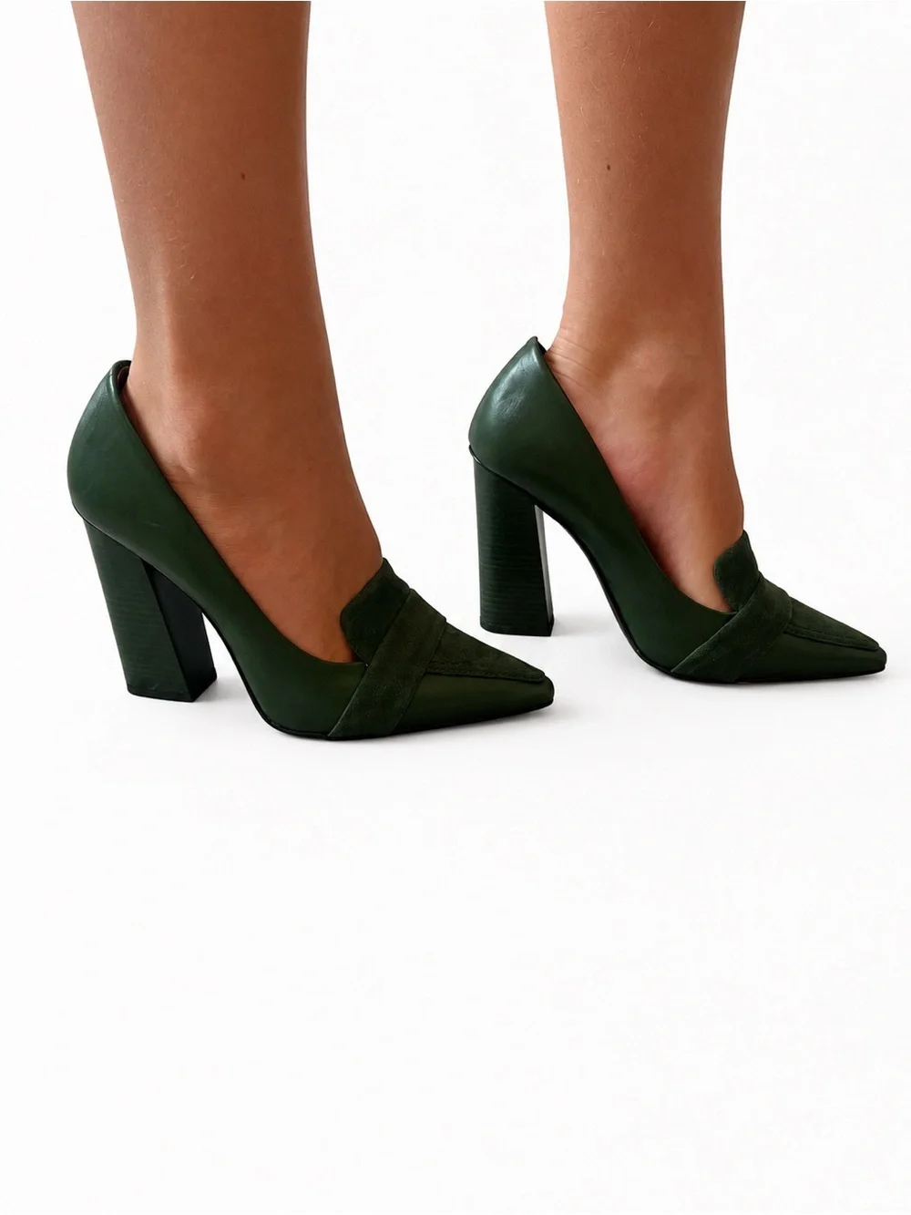 Tory Burch Dark Green Suede Pointed Loafers